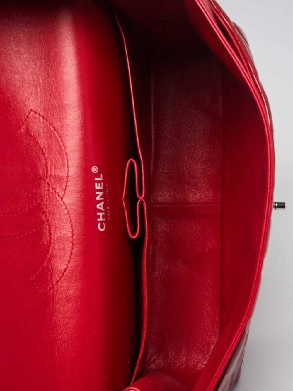 Chanel Red Quilted Patent Leather Classic Jumbo Double Flap Bag - Picture 11 of 12